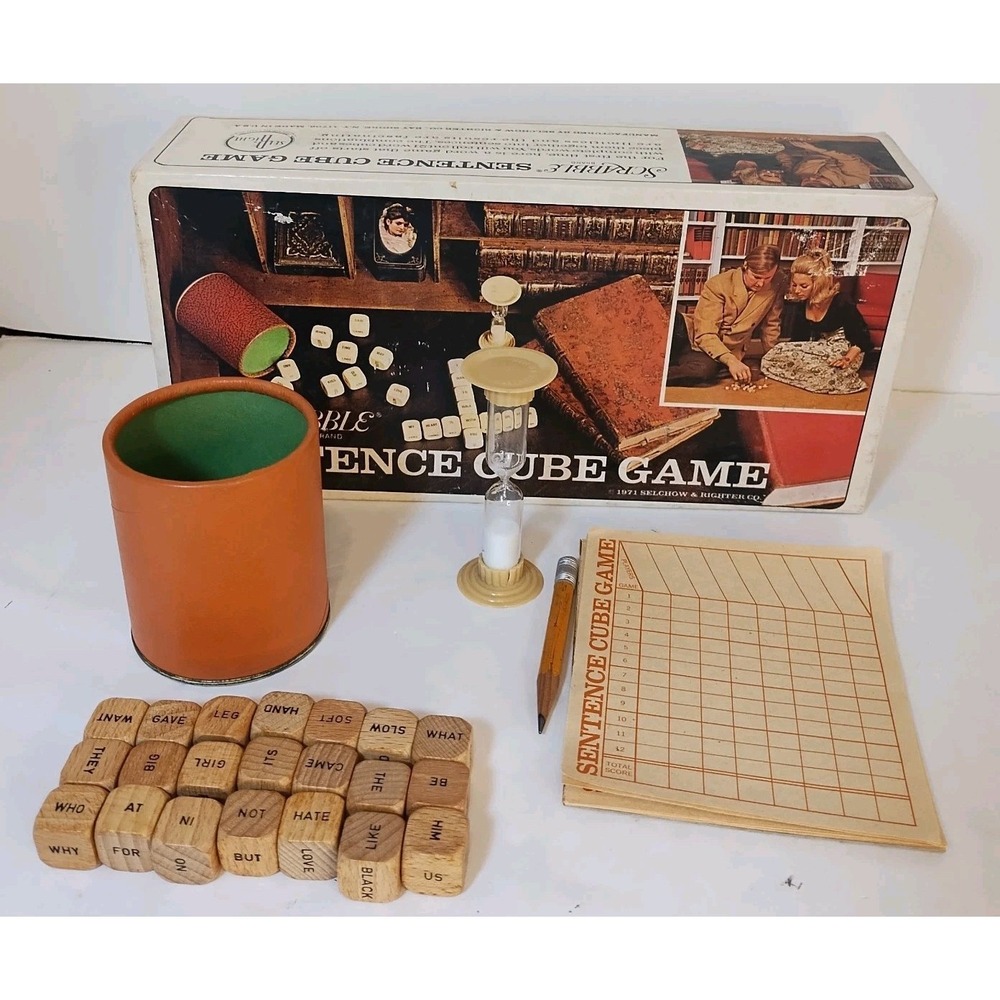 Sentence Cube Game - Scrabble Brand - Selchow & Righter Co. 1971 Complete